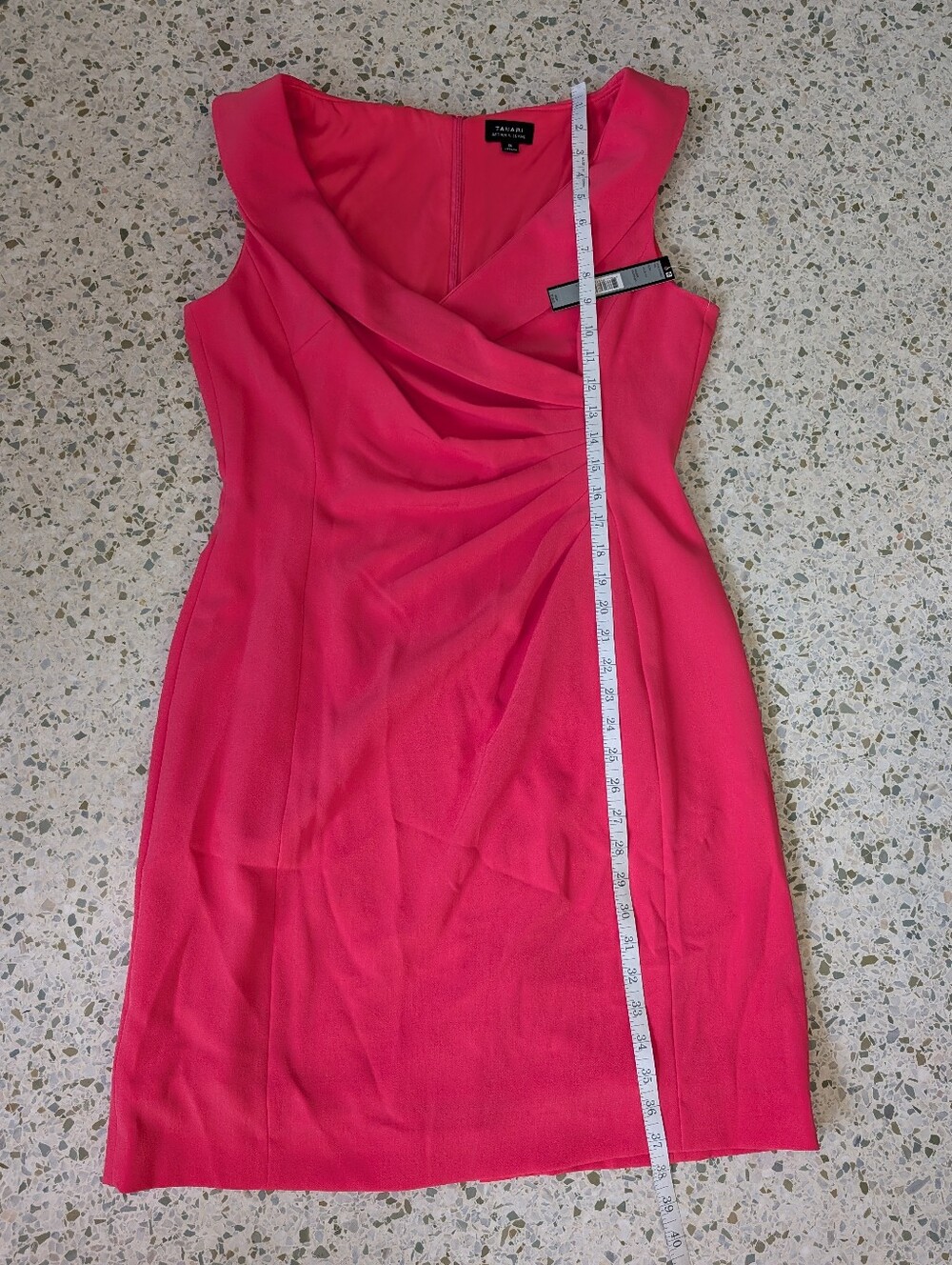 NWT Tahari Coral Pink Sleeveless Ruched V-Neck Midi Dress - Picture 8 of 8